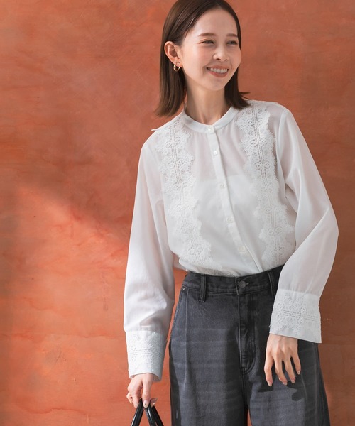 URBAN RESEARCH ROSSO WOMEN(アーバンリサーチ ロッソ)の「ウォッシャブルデザインレースシャツ(シャツ/ブラウス・レディース・ホワイト/ミント/ブラック・FREE)」の5枚目の写真