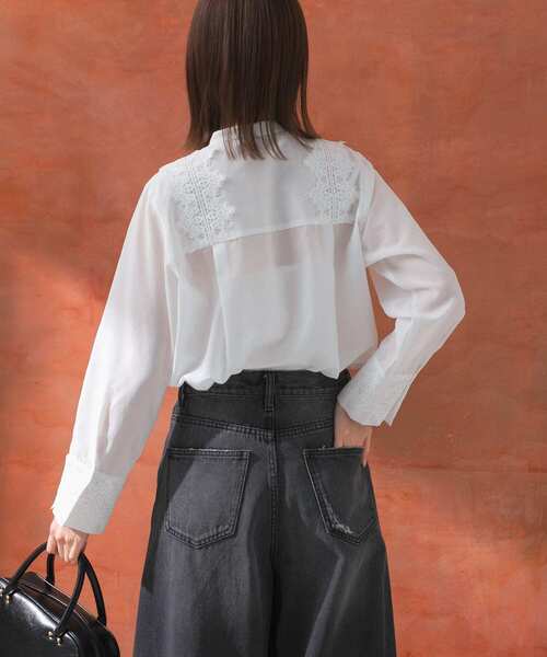 URBAN RESEARCH ROSSO WOMEN(アーバンリサーチ ロッソ)の「ウォッシャブルデザインレースシャツ(シャツ/ブラウス・レディース・ホワイト/ミント/ブラック・FREE)」の4枚目の写真