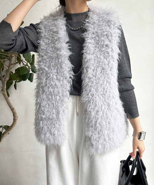 DOUDOU ラメ入りベージュニットセーター 長袖 DouDou ニット セーター 前後2WAYラメニットタンク レディース