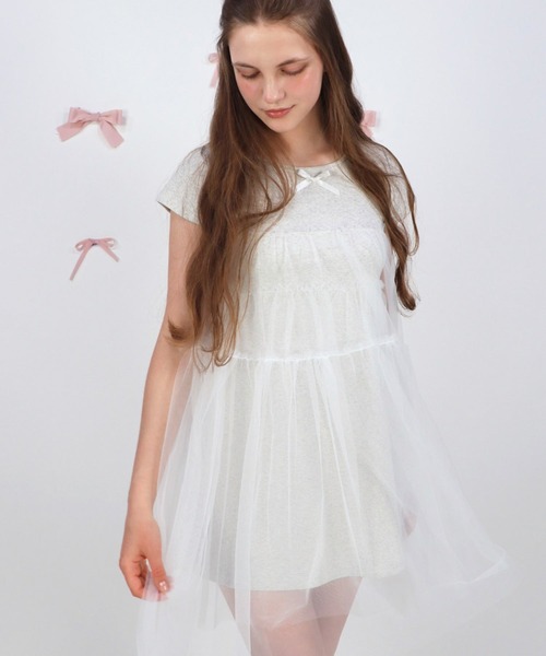 チュールフレアミニワンピース M me eme エムミーエメ クロスチュール