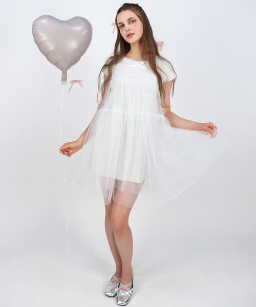 チュールフレアミニワンピース M me eme エムミーエメ クロスチュール