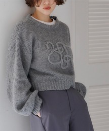 透かし編み刺繍クロップドプルオーバー