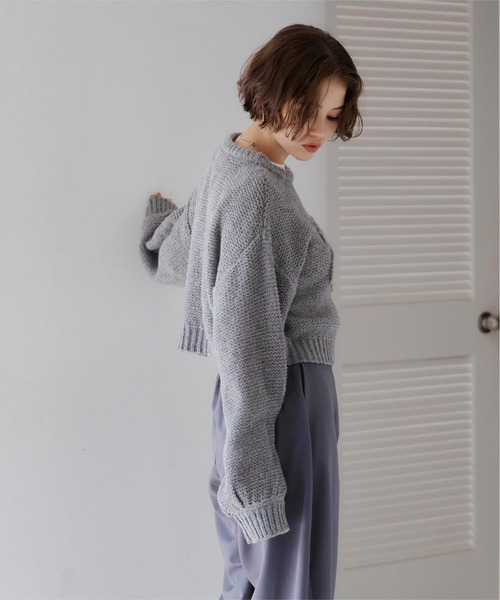 titivate（ティティベイト）の「透かし編み刺繍クロップドプルオーバー（ニット/セーター・レディース・イエロー/アイボリー/グレー・FREE）」の9枚目の写真