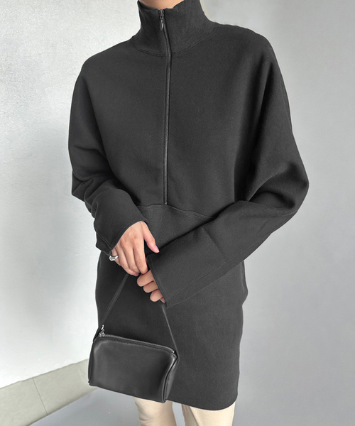 PAN(パン)の「【PAN/パン】COTTON SWEAT ZIP TURTLE(スウェット・レディース・ブラック/ホワイト・MEDIUM)」の2枚目の写真