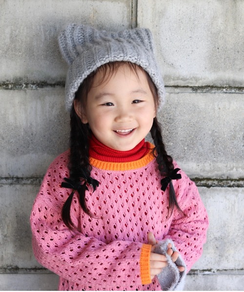 CIAOPANIC TYPY(チャオパニックティピー)の「【KIDS】ネコ耳ニットビーニー(ニットキャップ/ビーニー・キッズ・グレー/オフホワイト/ブラック・ONE SIZE)」の1枚目の写真