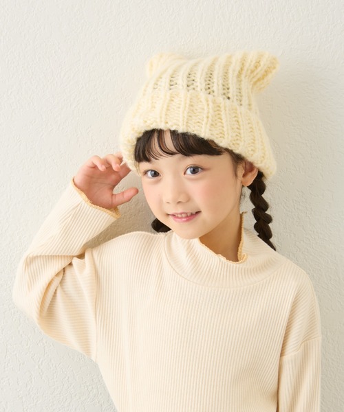 CIAOPANIC TYPY(チャオパニックティピー)の「【KIDS】ネコ耳ニットビーニー(ニットキャップ/ビーニー・キッズ・グレー/オフホワイト/ブラック・ONE SIZE)」の2枚目の写真
