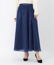 値下げ！【美品】ストロベリーフィールズ 膝丈スカート ストライプ フレア 青 値下げ！【美品】ストロベリーフィールズ 膝丈スカート