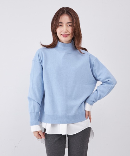 INED（イネド）の「【洗えるウール100％ニット】ハイネックプルオーバーニット「オーストラリアメリノウール」（ニット/セーター・レディース・サックスブルー/ブラック/オフホワイト/ブルー/サンドグレー/ラベンダー/イエロー・9号/11号）」の5枚目の写真