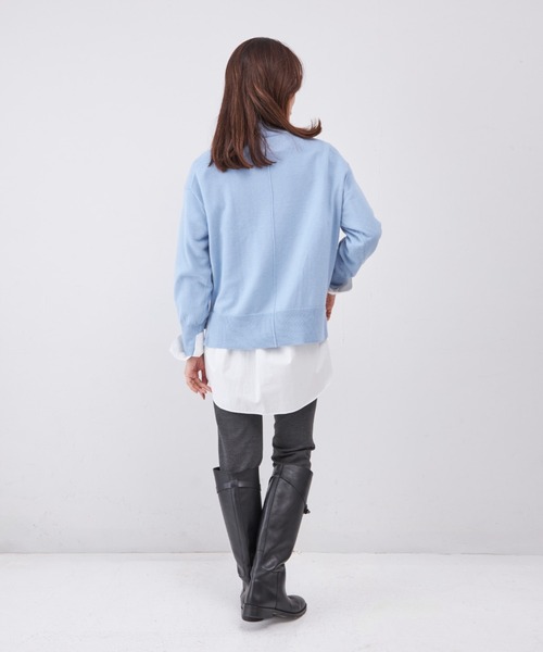 INED（イネド）の「【洗えるウール100％ニット】ハイネックプルオーバーニット「オーストラリアメリノウール」（ニット/セーター・レディース・サックスブルー/ブラック/オフホワイト/ブルー/サンドグレー/ラベンダー/イエロー・9号/11号）」の8枚目の写真