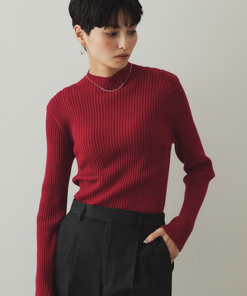 OPAQUE.CLIP(オペークドットクリップ)の「◆《5color/S-LLsize》もちもちハイネックリブニット【洗濯機洗い可】(ニット/セーター・レディース・ブラック/グレー系4/ブルー/ホワイト/ボルドー・36/38/40/42)」の5枚目の写真