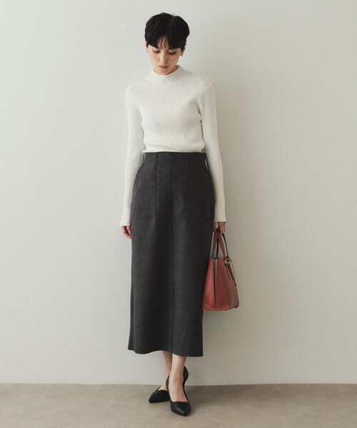 OPAQUE.CLIP(オペークドットクリップ)の「◆《5color/S-LLsize》もちもちハイネックリブニット【洗濯機洗い可】(ニット/セーター・レディース・ブラック/グレー系4/ブルー/ホワイト/ボルドー・36/38/40/42)」の7枚目の写真