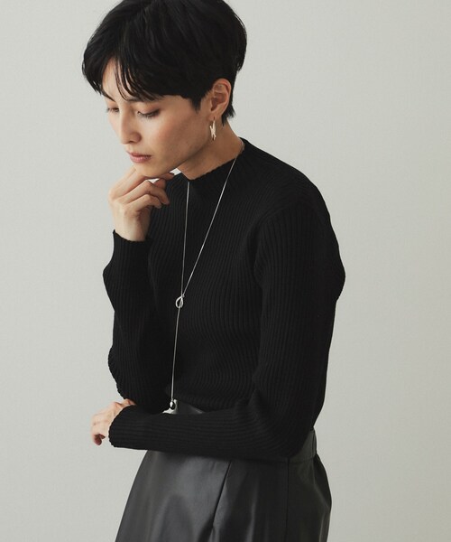 OPAQUE.CLIP(オペークドットクリップ)の「◆《5color/S-LLsize》もちもちハイネックリブニット【洗濯機洗い可】(ニット/セーター・レディース・ブラック/グレー系4/ブルー/ホワイト/ボルドー・36/38/40/42)」の10枚目の写真