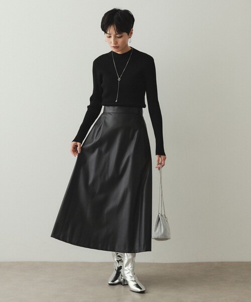 OPAQUE.CLIP(オペークドットクリップ)の「◆《5color/S-LLsize》もちもちハイネックリブニット【洗濯機洗い可】(ニット/セーター・レディース・ブラック/グレー系4/ブルー/ホワイト/ボルドー・36/38/40/42)」の11枚目の写真