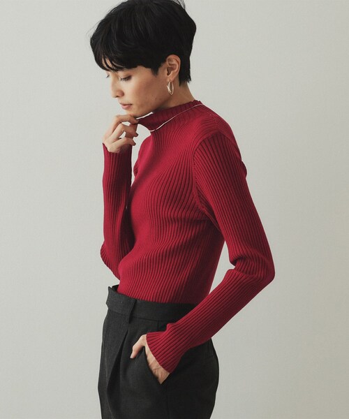 OPAQUE.CLIP(オペークドットクリップ)の「◆《5color/S-LLsize》もちもちハイネックリブニット【洗濯機洗い可】(ニット/セーター・レディース・ブラック/グレー系4/ブルー/ホワイト/ボルドー・36/38/40/42)」の14枚目の写真