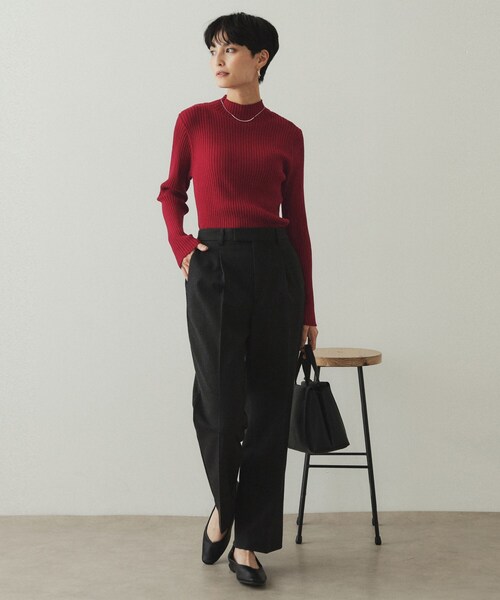 OPAQUE.CLIP(オペークドットクリップ)の「◆《5color/S-LLsize》もちもちハイネックリブニット【洗濯機洗い可】(ニット/セーター・レディース・ブラック/グレー系4/ブルー/ホワイト/ボルドー・36/38/40/42)」の15枚目の写真