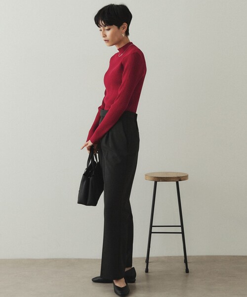 OPAQUE.CLIP(オペークドットクリップ)の「◆《5color/S-LLsize》もちもちハイネックリブニット【洗濯機洗い可】(ニット/セーター・レディース・ブラック/グレー系4/ブルー/ホワイト/ボルドー・36/38/40/42)」の16枚目の写真