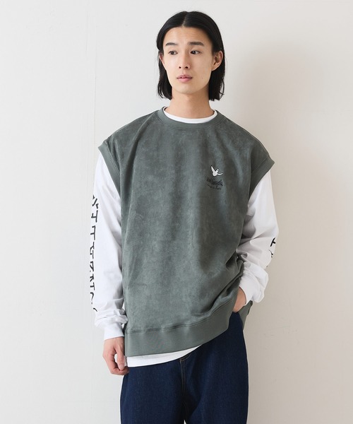 (What it isNt)ART BY MARKGONZALES(ワットイットイズント)の「【(What it isNt)ART BY MARKGONZALES / (ワットイットイズント) アートバイマークゴンザレス】 スエードタッチベスト ロンT リアルレイヤード 2枚セット ユニセックス(Tシャツ/カットソー・メンズ・ブラック/カーキ/ブルー・MEDIUM/LARGE/X-LARGE)」の6枚目の写真