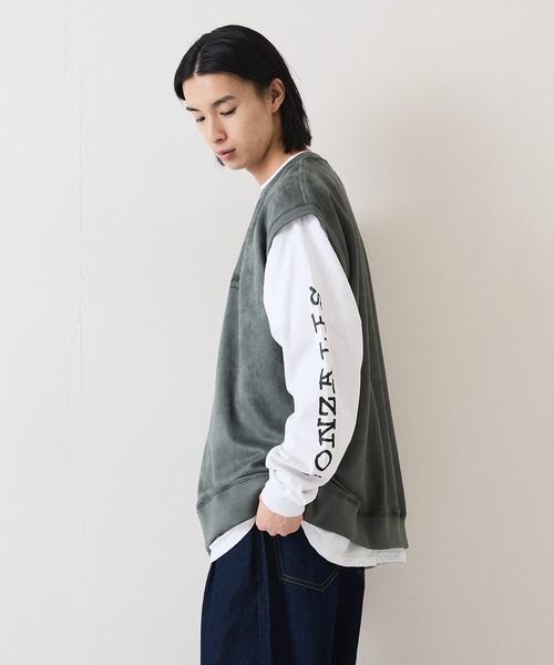 (What it isNt)ART BY MARKGONZALES(ワットイットイズント)の「【(What it isNt)ART BY MARKGONZALES / (ワットイットイズント) アートバイマークゴンザレス】 スエードタッチベスト ロンT リアルレイヤード 2枚セット ユニセックス(Tシャツ/カットソー・メンズ・ブラック/カーキ/ブルー・MEDIUM/LARGE/X-LARGE)」の7枚目の写真