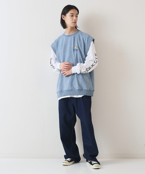 (What it isNt)ART BY MARKGONZALES(ワットイットイズント)の「【(What it isNt)ART BY MARKGONZALES / (ワットイットイズント) アートバイマークゴンザレス】 スエードタッチベスト ロンT リアルレイヤード 2枚セット ユニセックス(Tシャツ/カットソー・メンズ・ブラック/カーキ/ブルー・MEDIUM/LARGE/X-LARGE)」の12枚目の写真