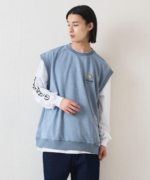 (What it isNt)ART BY MARKGONZALES(ワットイットイズント)の「【(What it isNt)ART BY MARKGONZALES / (ワットイットイズント) アートバイマークゴンザレス】 スエードタッチベスト ロンT リアルレイヤード 2枚セット ユニセックス(Tシャツ/カットソー・メンズ・ブラック/カーキ/ブルー・MEDIUM/LARGE/X-LARGE)」の13枚目の写真