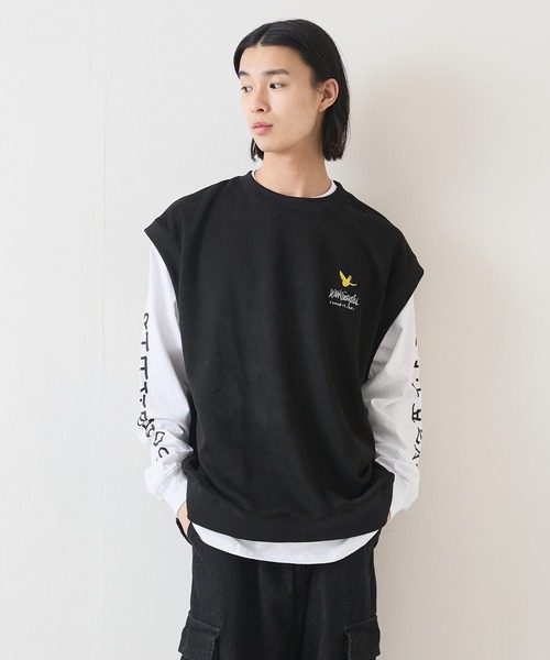 (What it isNt)ART BY MARKGONZALES(ワットイットイズント)の「【(What it isNt)ART BY MARKGONZALES / (ワットイットイズント) アートバイマークゴンザレス】 スエードタッチベスト ロンT リアルレイヤード 2枚セット ユニセックス(Tシャツ/カットソー・メンズ・ブラック/カーキ/ブルー・MEDIUM/LARGE/X-LARGE)」の17枚目の写真