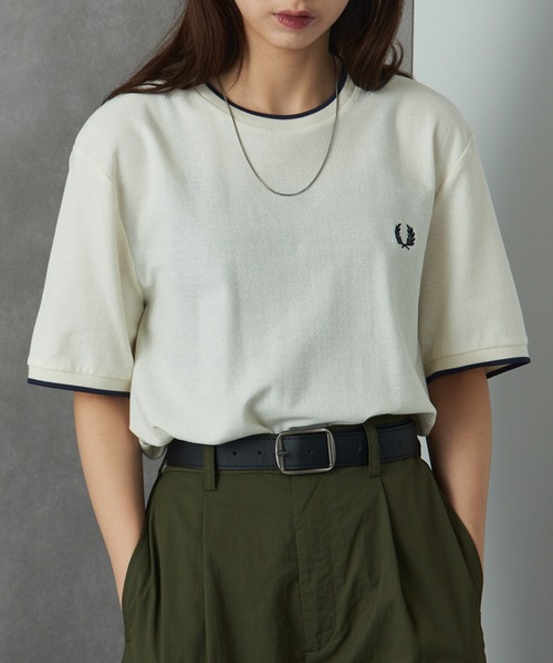 FRED PERRY(フレッドペリー)の「【FRED PERRY】CREPE PIQUE T-SHIRT フレッドペリー ワンポイントロゴ刺繍 クレープピケTシャツ M8585(Tシャツ/カットソー・メンズ・ネイビー/アイボリー/ライトブルー・S/M/L)」の2枚目の写真