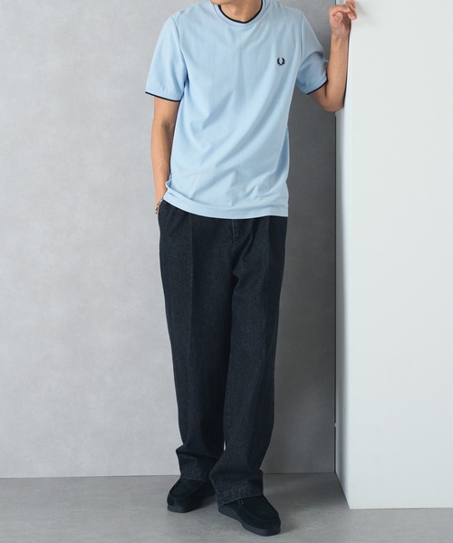 FRED PERRY(フレッドペリー)の「【FRED PERRY】CREPE PIQUE T-SHIRT フレッドペリー ワンポイントロゴ刺繍 クレープピケTシャツ M8585(Tシャツ/カットソー・メンズ・ネイビー/アイボリー/ライトブルー・S/M/L)」の4枚目の写真
