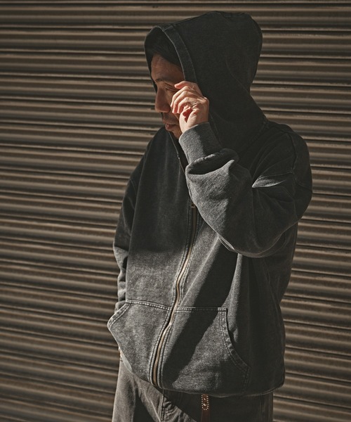 ArgueCultureジップアップパーカー/ビジューとロゴ入りoversize ピグメント加工 ジップアップフーディー（パーカー）｜ALL RUNS