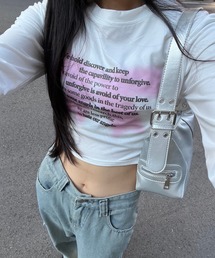 リボンレタリングショート丈ロンT/長袖Tシャツ