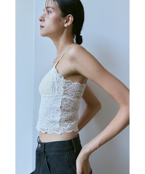 un/neu（アンノイ）の「カップ付き総レースシアーキャミ（キャミソール・レディース・ブラック/ホワイト・FREE）」の6枚目の写真
