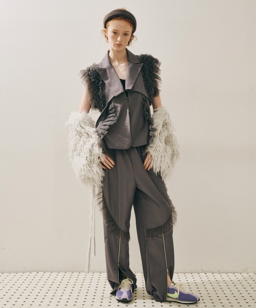 2WAYボリュームギャザーチュールノースリーブジャケット