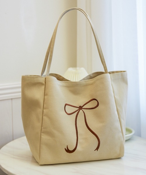 TONE SELECT GOODS（トーンセレクトグッズ）の「Liaa/リボン刺繍 トートバッグ A18520（トートバッグ・レディース・パープル/ベージュ/ブラック/グレー/ブルー/ピンク・FREE）」の20枚目の写真