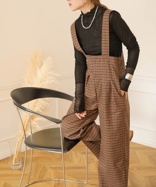 Bab(バブ)の「ハイウエストサロペット(サロペット/オーバーオール・レディース・ブラウン/ベージュ/ブラック・MEDIUM)」の7枚目の写真