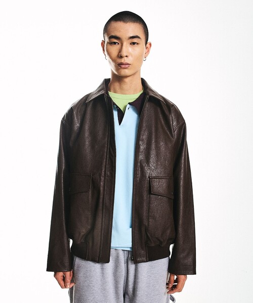 City Ambient Products（シティアンビエントプロダクツ）の「City Ambient Products: 合成皮革 ショート ジップ ブルゾン（ブルゾン・メンズ・ブラック/ブラウン・SMALL/MEDIUM/LARGE）」の15枚目の写真