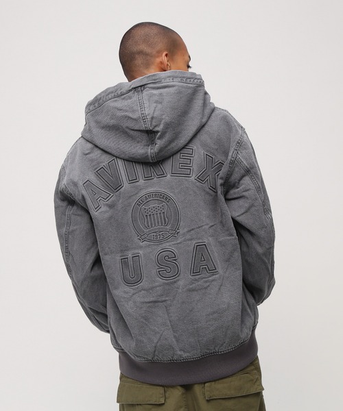 AVIREX(アヴィレックス)の「《直営店限定》DENIM SIGNATUR LOGO PARKA / デニム シグネチャーロゴ パーカー / AVIREX / アヴィレックス(パーカー・メンズ・ライトインディゴブルー/ブラック・MEDIUM/LARGE/X-LARGE/XX-LARGE)」の10枚目の写真