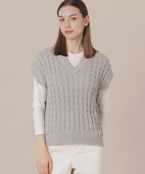 MACKINTOSH LONDON（マッキントッシュ ロンドン）の「ケーブルニットベスト（ベスト・レディース・ネイビー/ホワイト系その他・38）」の2枚目の写真