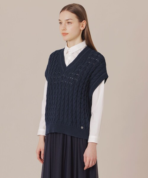 MACKINTOSH LONDON（マッキントッシュ ロンドン）の「ケーブルニットベスト（ベスト・レディース・ネイビー/ホワイト系その他・38）」の6枚目の写真