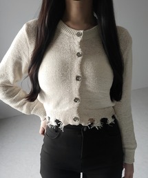※※【 3color 】ダメージシアーニットショートカーディガン / damage sheer knit short cardigan