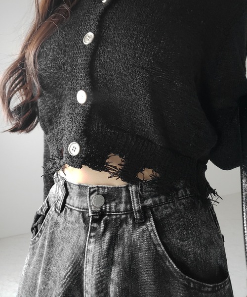 me+em select(ミームセレクト)の「※※【 3color 】ダメージシアーニットショートカーディガン / damage sheer knit short cardigan(カーディガン/ボレロ・レディース・グレー/ブラック/アイボリー・FREE)」の20枚目の写真