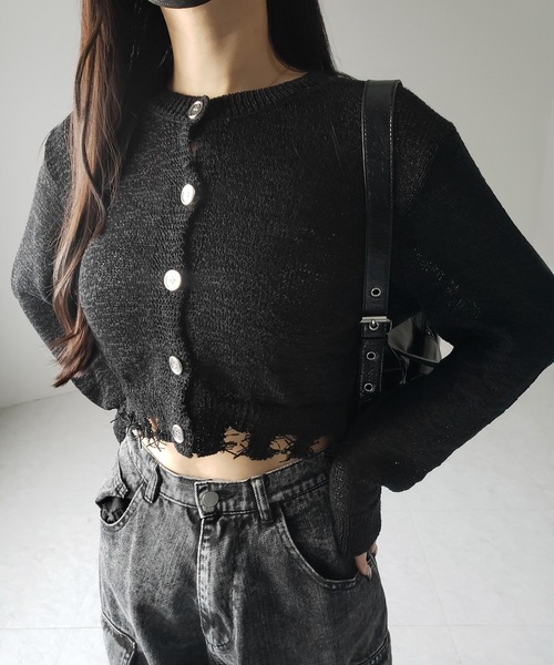 me+em select(ミームセレクト)の「※※【 3color 】ダメージシアーニットショートカーディガン / damage sheer knit short cardigan(カーディガン/ボレロ・レディース・グレー/ブラック/アイボリー・FREE)」の21枚目の写真