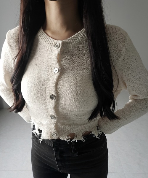 me+em select(ミームセレクト)の「※※【 3color 】ダメージシアーニットショートカーディガン / damage sheer knit short cardigan(カーディガン/ボレロ・レディース・グレー/ブラック/アイボリー・FREE)」の13枚目の写真