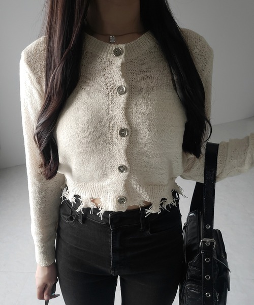 me+em select(ミームセレクト)の「※※【 3color 】ダメージシアーニットショートカーディガン / damage sheer knit short cardigan(カーディガン/ボレロ・レディース・グレー/ブラック/アイボリー・FREE)」の16枚目の写真