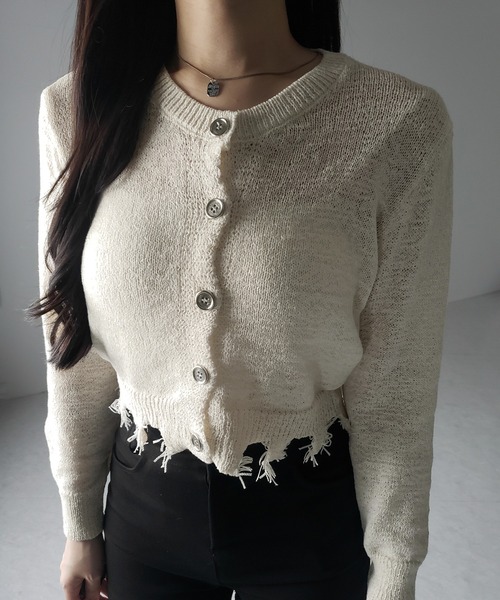 me+em select(ミームセレクト)の「※※【 3color 】ダメージシアーニットショートカーディガン / damage sheer knit short cardigan(カーディガン/ボレロ・レディース・グレー/ブラック/アイボリー・FREE)」の18枚目の写真