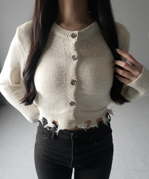 me+em select(ミームセレクト)の「※※【 3color 】ダメージシアーニットショートカーディガン / damage sheer knit short cardigan(カーディガン/ボレロ・レディース・グレー/ブラック/アイボリー・FREE)」の14枚目の写真
