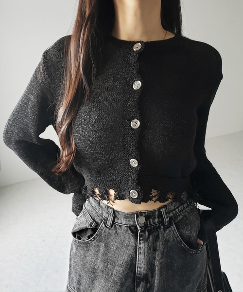 me+em select(ミームセレクト)の「※※【 3color 】ダメージシアーニットショートカーディガン / damage sheer knit short cardigan(カーディガン/ボレロ・レディース・グレー/ブラック/アイボリー・FREE)」の22枚目の写真