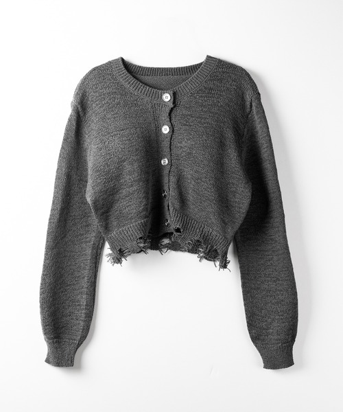 me+em select(ミームセレクト)の「※※【 3color 】ダメージシアーニットショートカーディガン / damage sheer knit short cardigan(カーディガン/ボレロ・レディース・グレー/ブラック/アイボリー・FREE)」の7枚目の写真