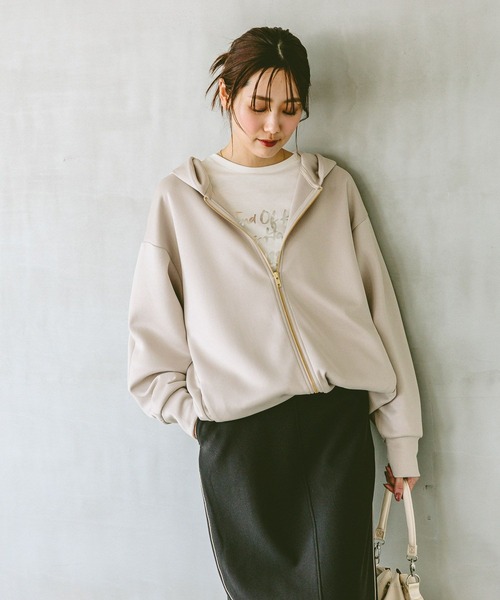 GLOBAL WORK（グローバルワーク）の「ライトクッションZIPフーディー/147630（パーカー・レディース・杢グレー/グレイッシュベージュ/ブラック・MEDIUM/LARGE）」の9枚目の写真