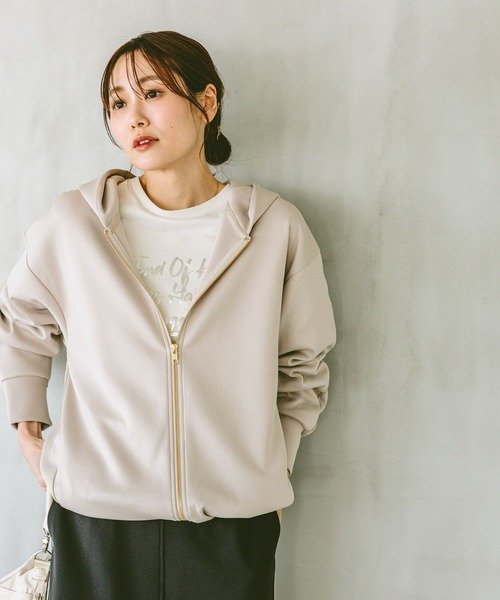 GLOBAL WORK（グローバルワーク）の「ライトクッションZIPフーディー/147630（パーカー・レディース・杢グレー/グレイッシュベージュ/ブラック・MEDIUM/LARGE）」の13枚目の写真