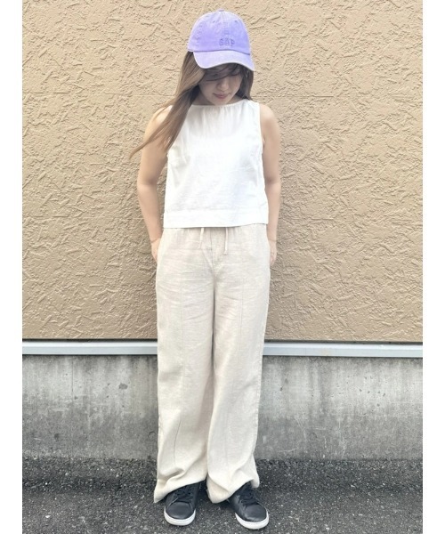 セール】ミッドライズ リネンブレンド プルオンワイドパンツ