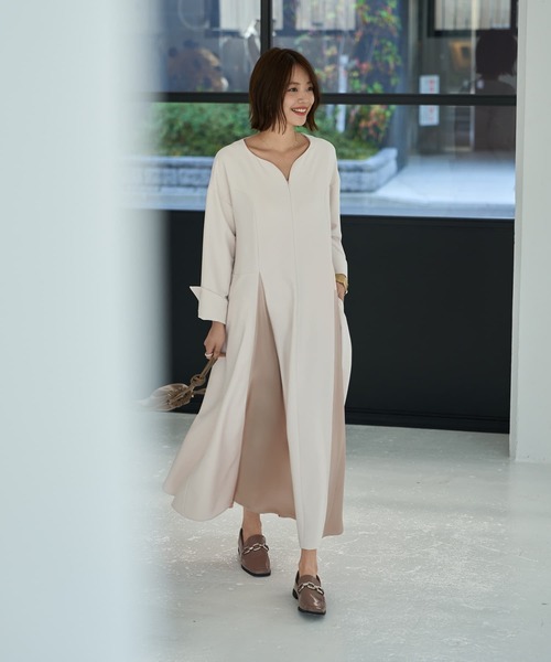 STYLE DELI(スタイルデリ)の「【LUXE】フロントファスナー微配色ワンピース(ワンピース・レディース・カーキ/ベージュ系その他・MEDIUM/SMALL)」の7枚目の写真